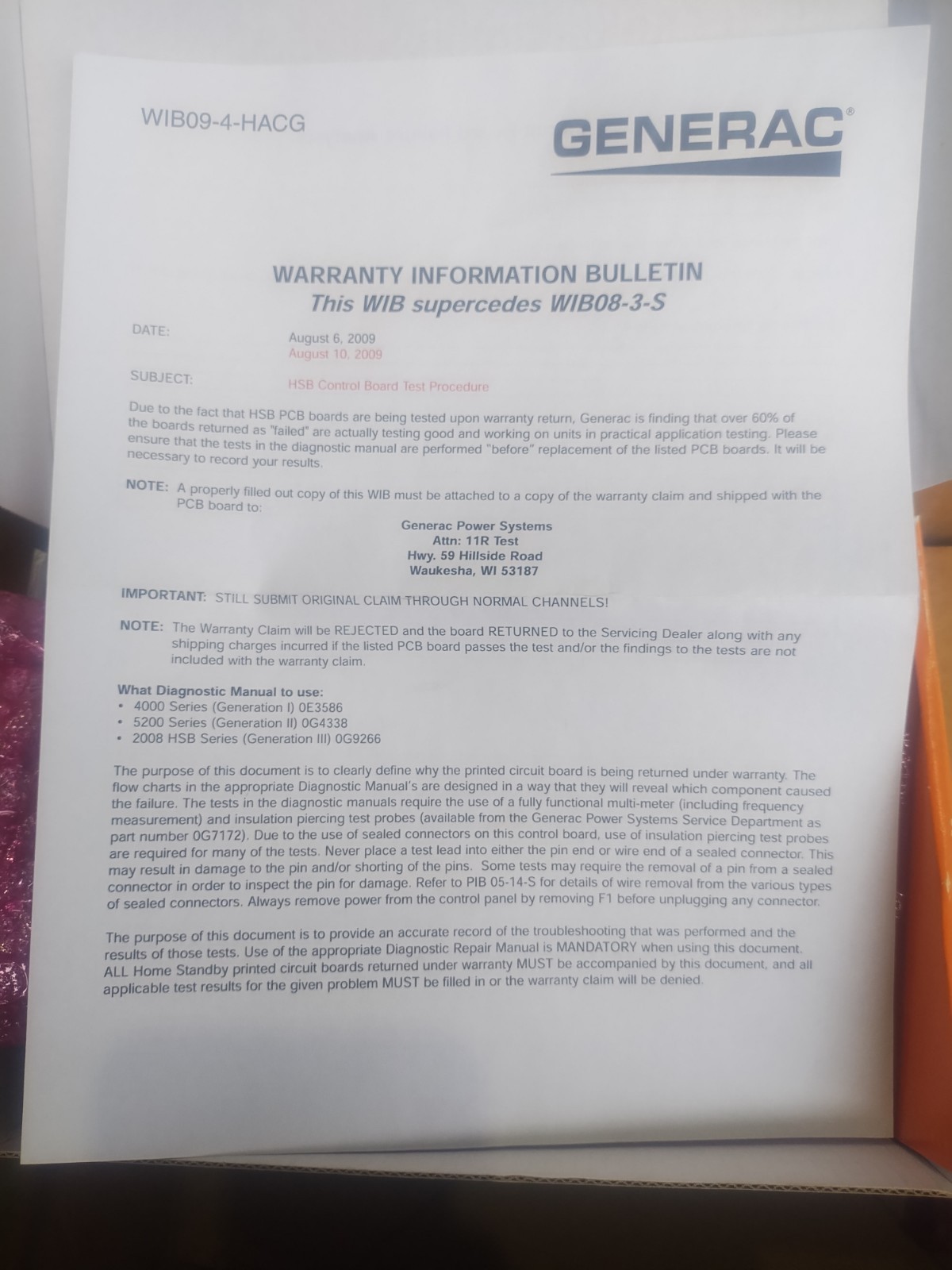 Generac 0D86150SRV Genuine ASSY PCB HSB CONTROLLER