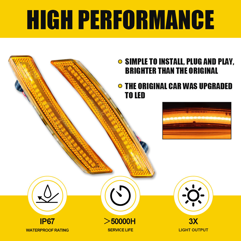 Side Fender Marker Light Lamp Front Amber Left & Right for Mini Cooper 2007-2016