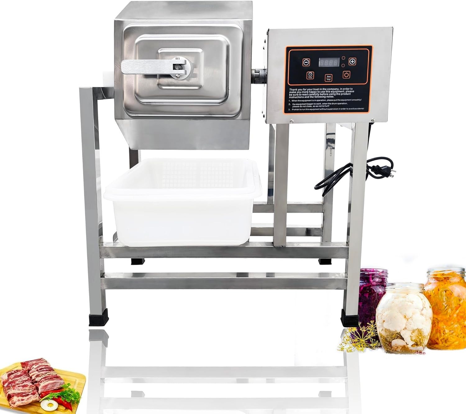 110V 38L Meat Vegetable Tumbler Marinator, Stainless Tumbling Marinator Machine