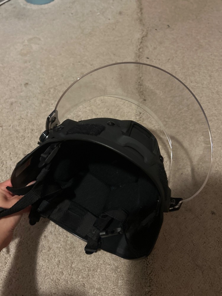 Prop/airsoft helmet, black with adjustable clear visor