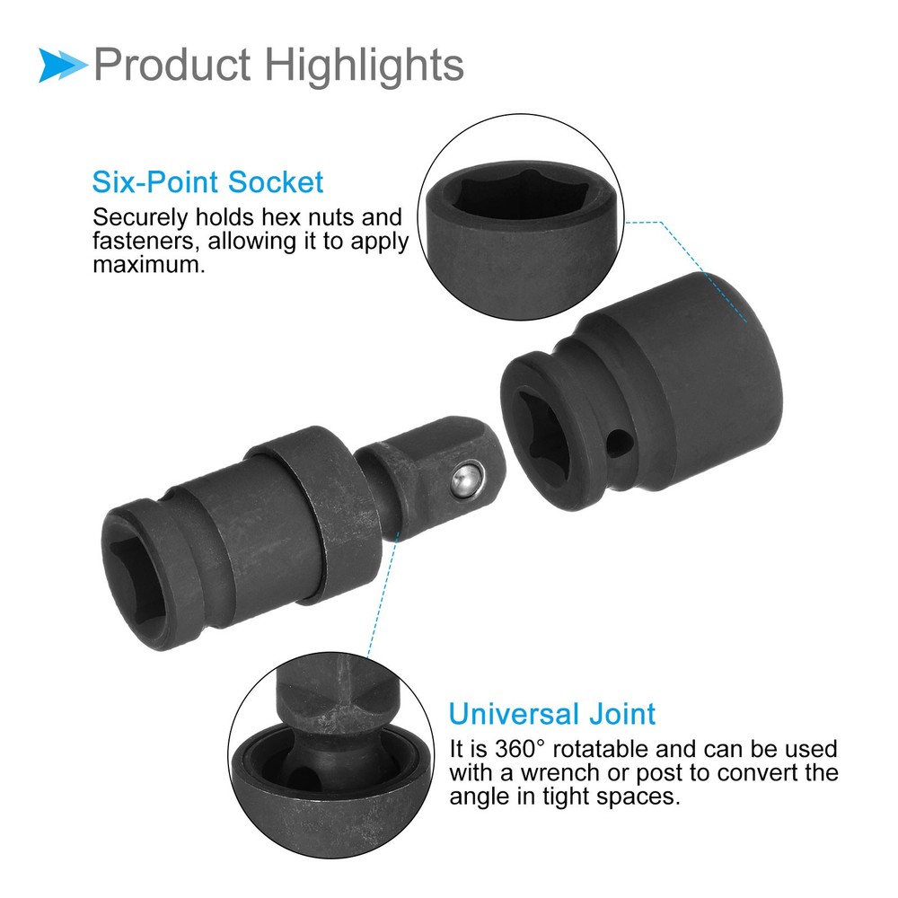1/2" Drive Impact Socket Metric 24mm Include Universal Joint for Electric Drill