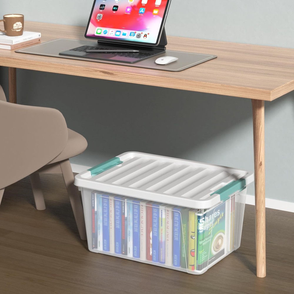 6-Pack 35 Quart Plastic Storage Bin with Lid, Clear Latching Container Box