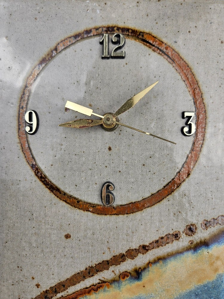 Signed Lauer Studio Pottery Wall Clock Ceramic Slab Art Clock TESTED
