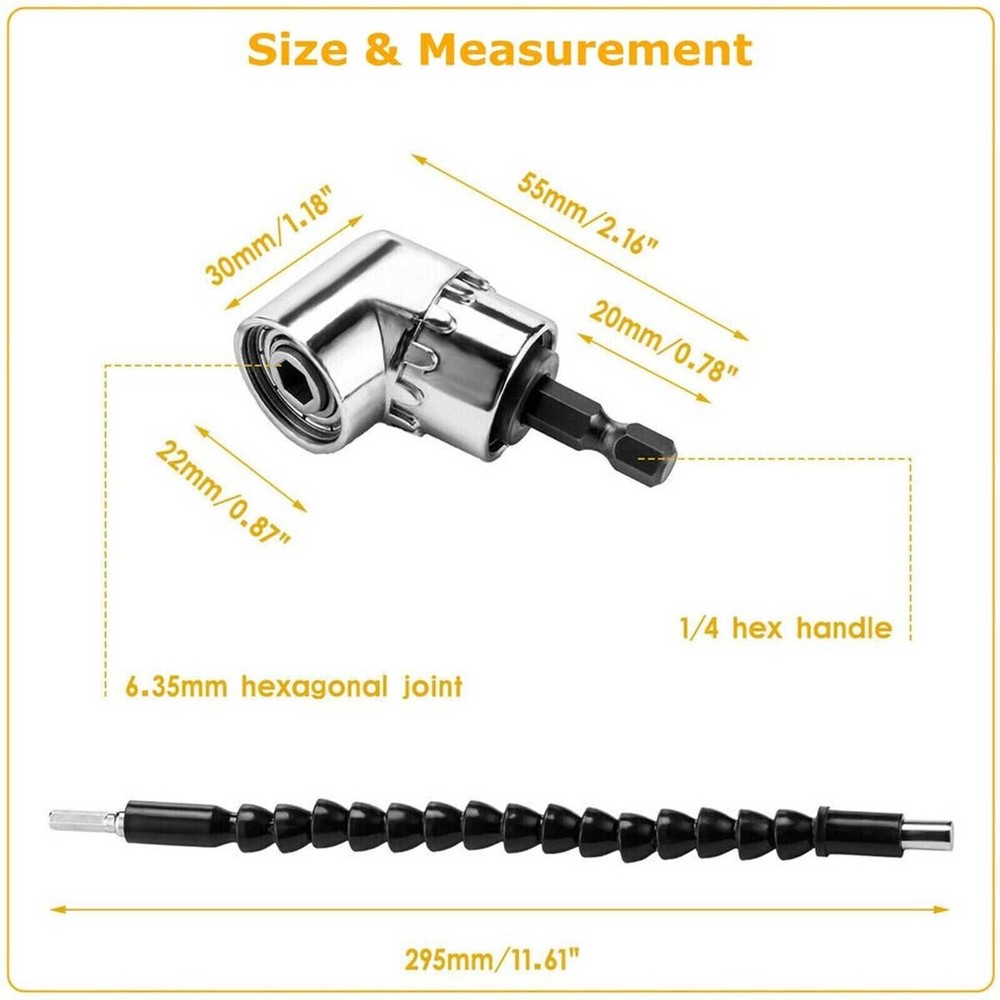 Right Angle Drill Adapter Flexible Shaft Extension Bits & Screwdriver Hold 1/4"