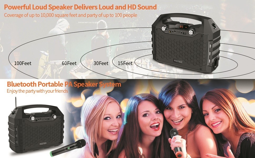 Hotec Wireless Bluetooth Portable PA Speaker System, Powerful Bluetooth KaraokeH