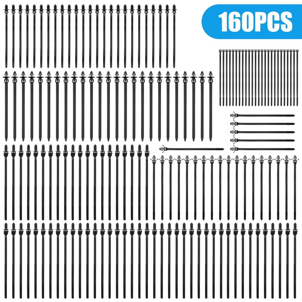 160pcs Push Mount Cable Zip Ties 5 Sizes Self Locking Cable Strap Assortment Kit
