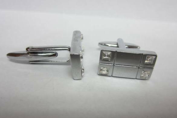 Stainless Steel Men's Rectangular Cufflinks w/ Rhinestone accents