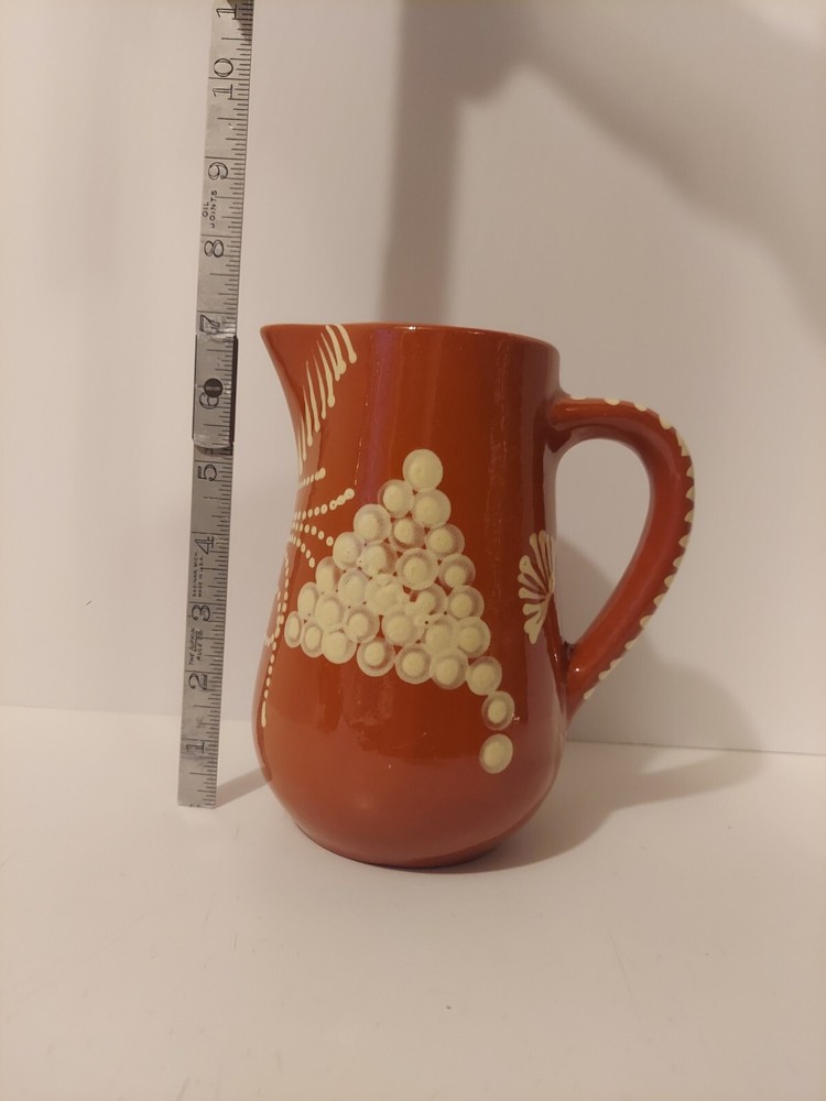 Glazed Handpainted Earthenware Pitcher 7 Inches
