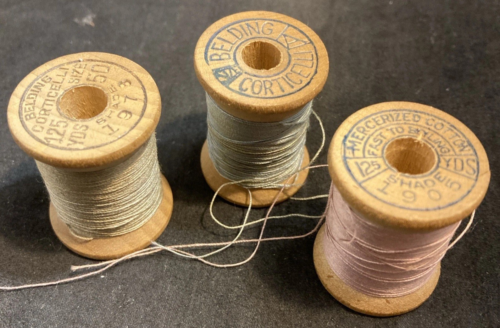 VIntage Lot of 8 Wooden Spools of thread Belding Corticelli Coats & Clark More