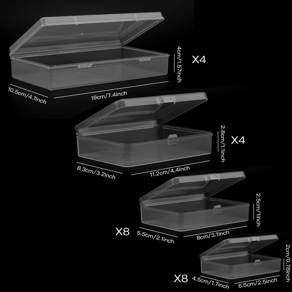 24 Pcs Mixed Sizes Mini Clear Storage Containers - Rectangular, Small Plastic...