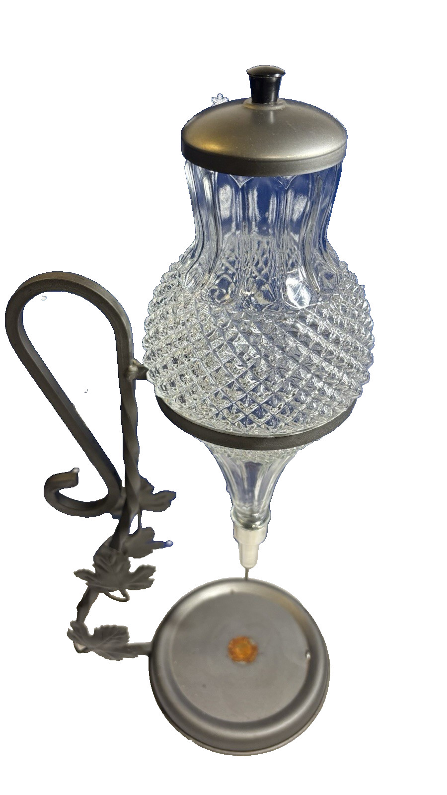 Italian Wine Aerator Dispenser - Crystal Glass  w/Grapevine Wrought Iron Stand