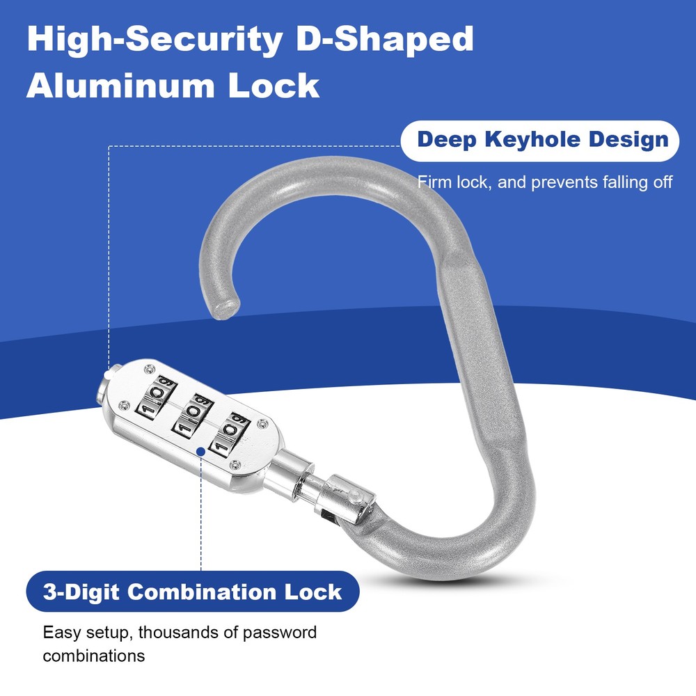 4.2 Inch Length Combination Lock, 2PCS 3 Dial Digit Combo D-Ring Locking, Silver