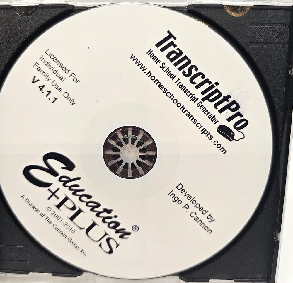 TranscriptPro Home School Transcript Generator CD-ROM Cannon Education Plus