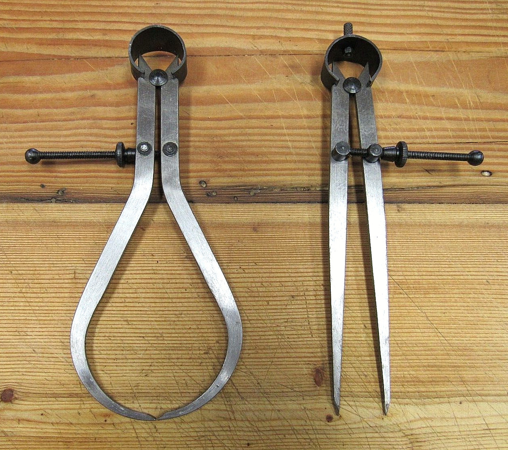 2 MACHINEST INSIDE DIVIDER COMPASS UNBRANDED IN GOOD CONDITION