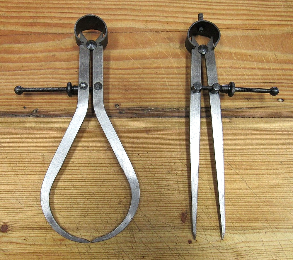 2 MACHINEST INSIDE DIVIDER COMPASS UNBRANDED IN GOOD CONDITION