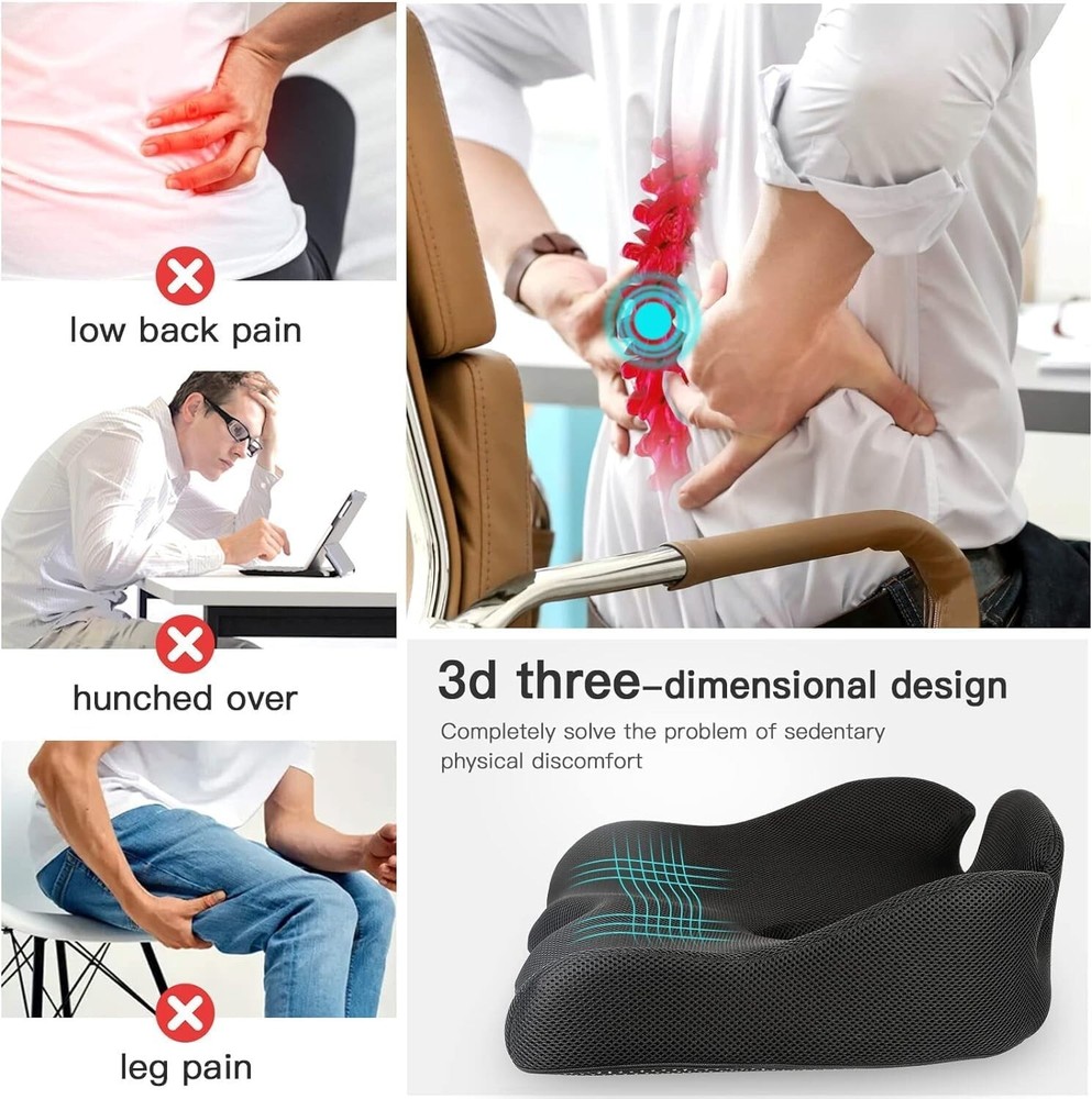 High-Density Memory Foam Seat Cushion for Sciatica Support & Comfort - Portable!