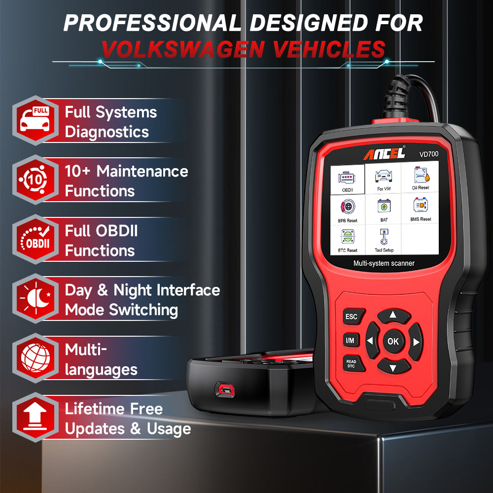 ANCEL VD700-US For VW Car OBD2 Scanner Fault Code Reader All System Diagnostic