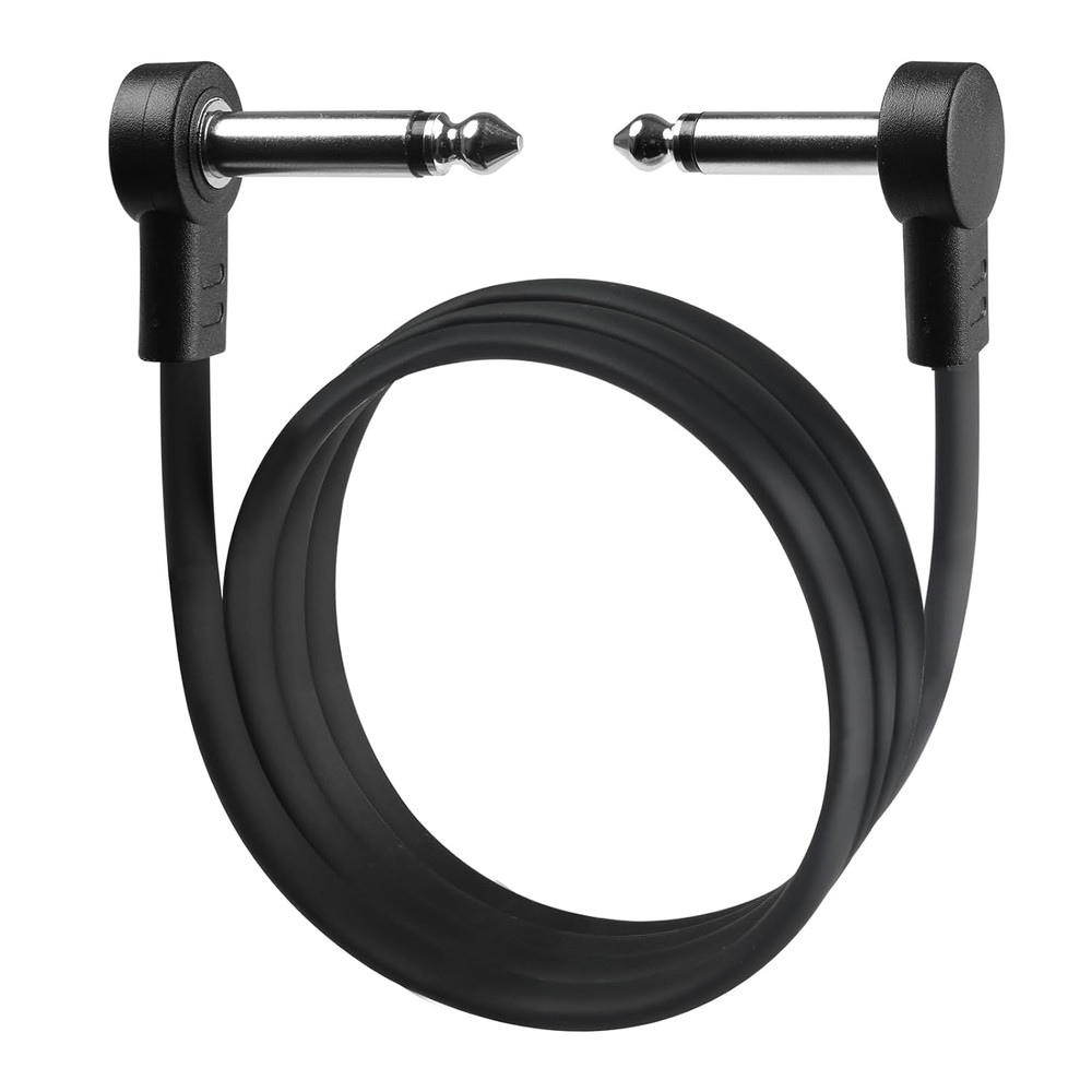 3FT Guitar Patch Cables, 1/4" TS Right Angle Effect Pedal Flat 3 FT, Black