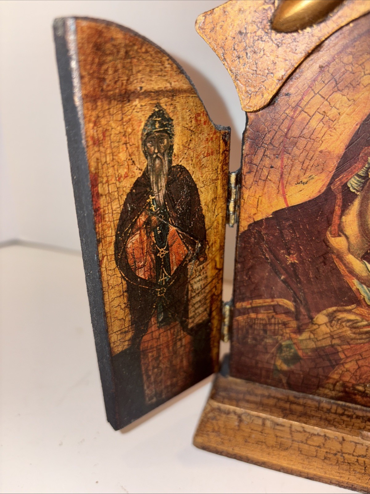 Religious Florentine Triptych Wood Plaque Gold Gilt Icon Relic Print