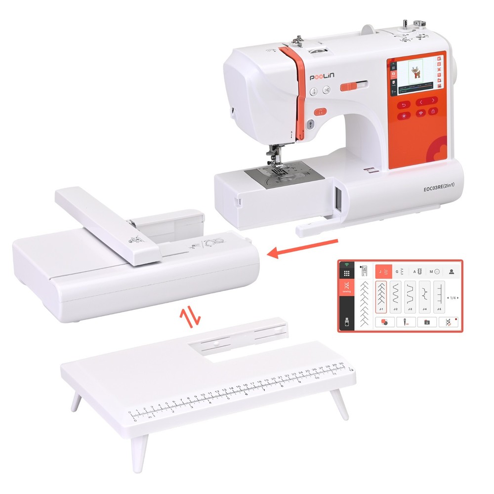 POOLIN EOC03RE(2in1) Sewing and Embroidery Machine Computerized Large LCD.