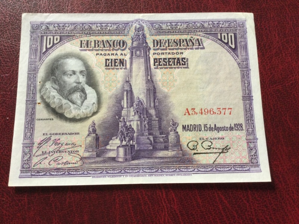 100 Spain Pesetas banknote dated 15/8/28