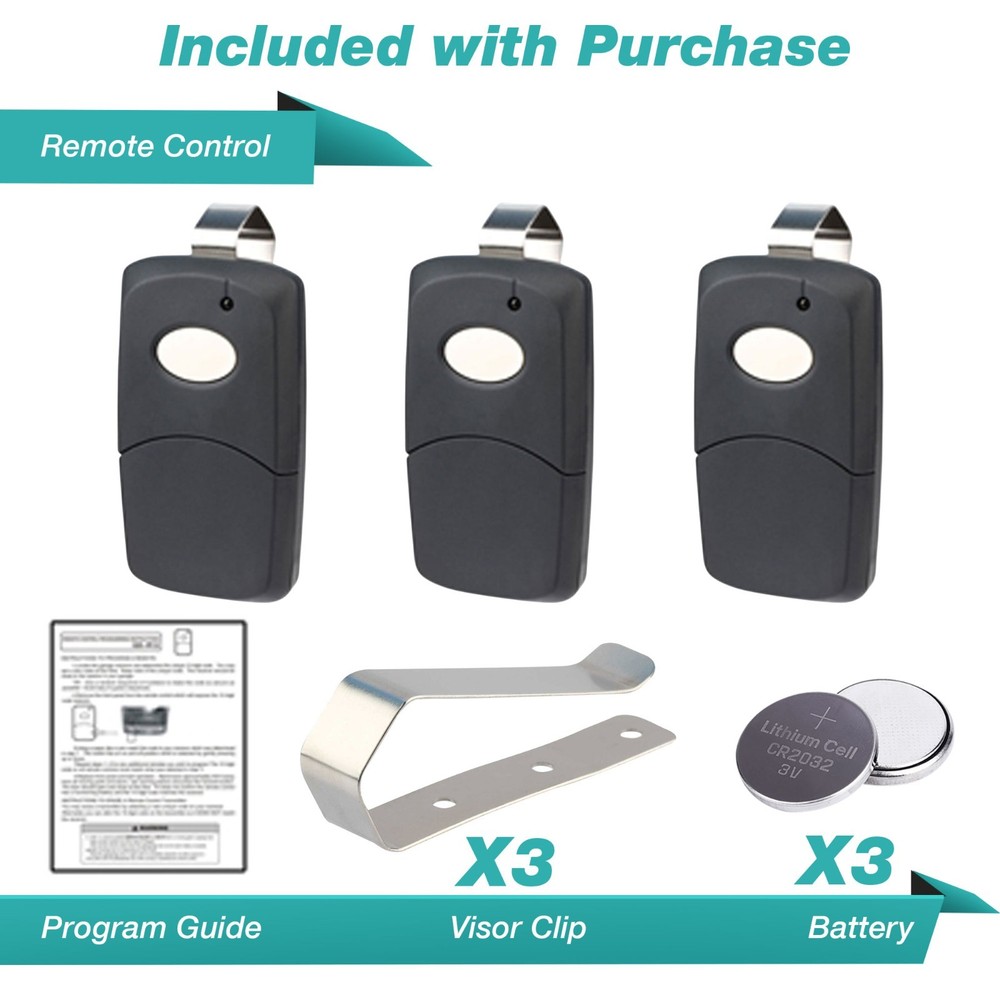 3x Car Visor Garage Door Remote Opener Control for Linear 3089 Multi-Code Black