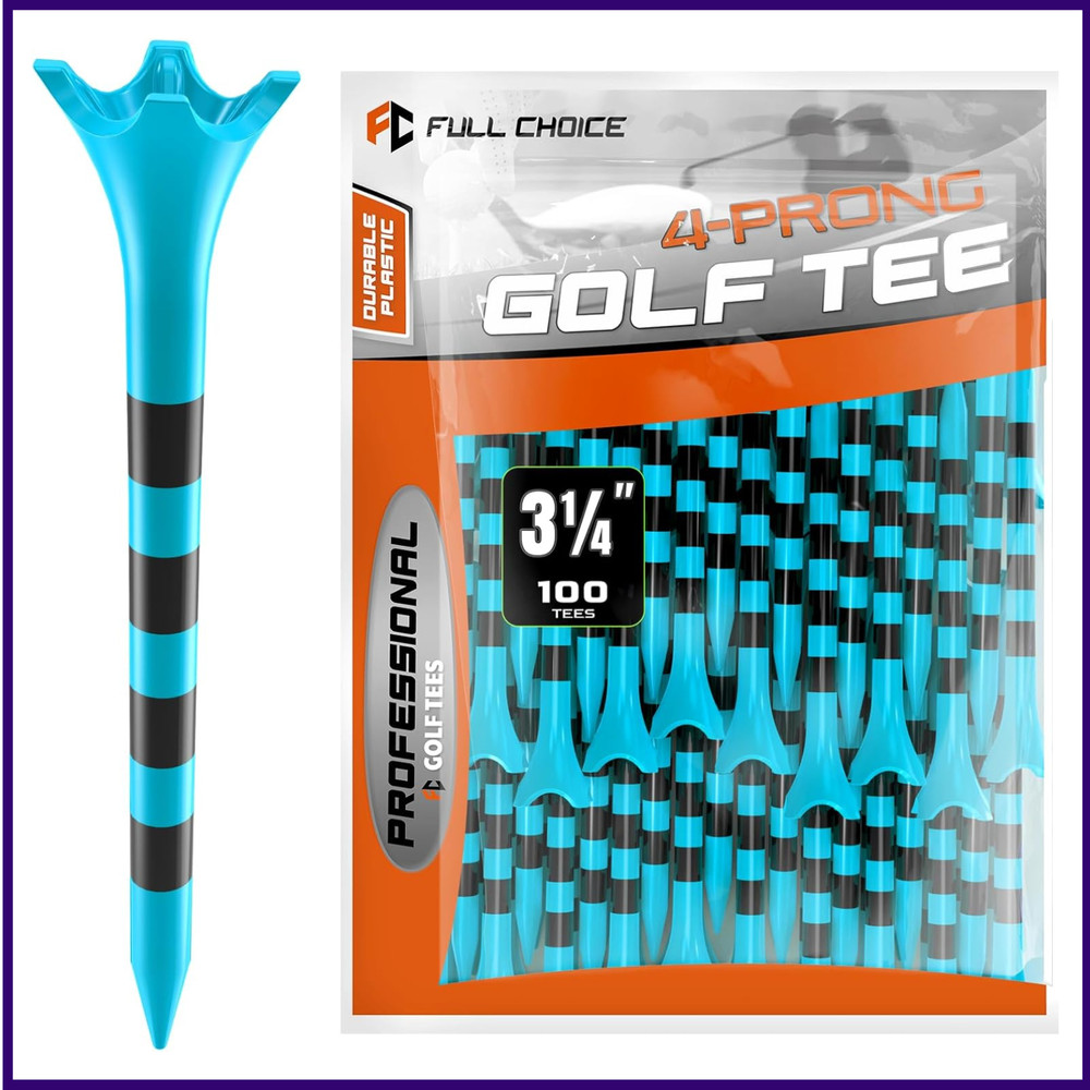 Plastic Golf Tees 100 (3-1/4" or 2-3/4"), Enhanced Durability & Stability,