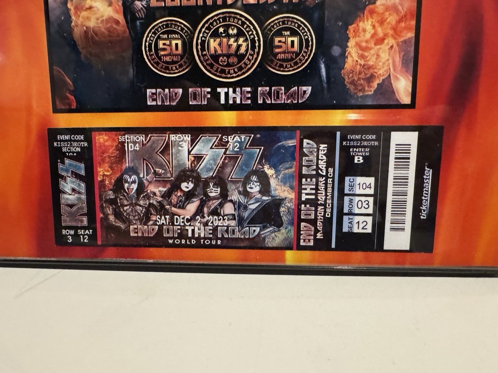 8x10 Glass Framed KISS Last Show Ever Commemorative Ticket ￼