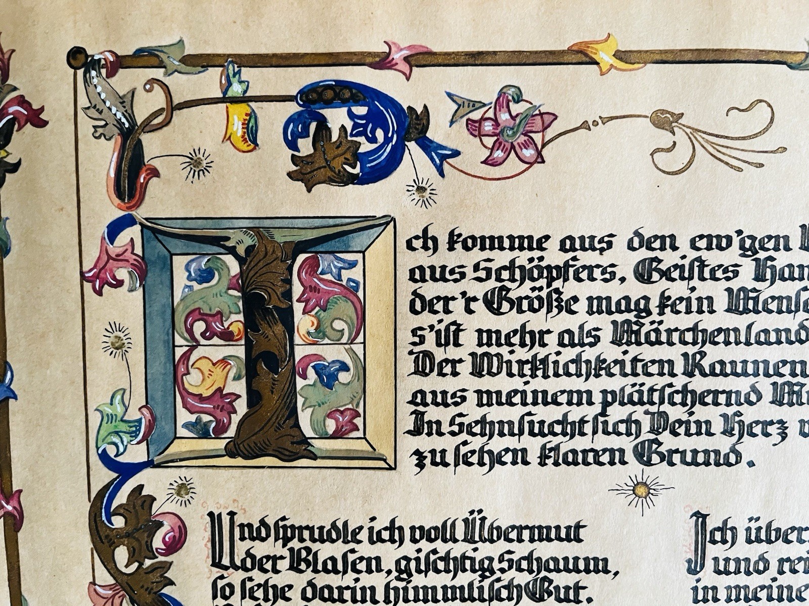 Antique Hand Illuminated Art “Die Himmelsymphonie” German Poem & Music Mebert