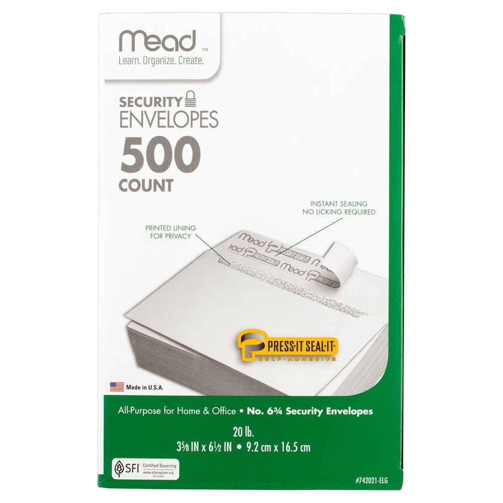 500-Pcs Self Seal #6-3/4 Small Envelopes Security Lining