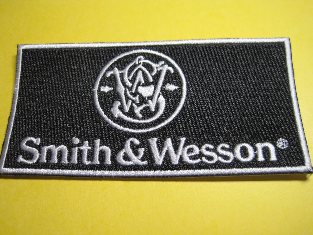 SMITH & WESSON FIREARMS VEST PATCH WITH HOOK BACK! 2 X 4 INCH GUN PATCH BLACK