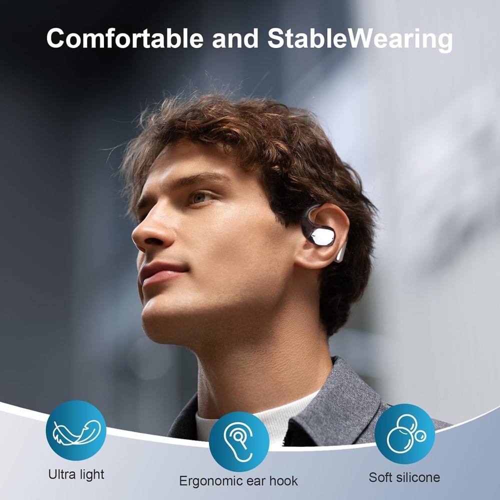 Ultra Ergonomic Open Ear Earbuds, Bone Conduction Over The Bluetooth Headphon...