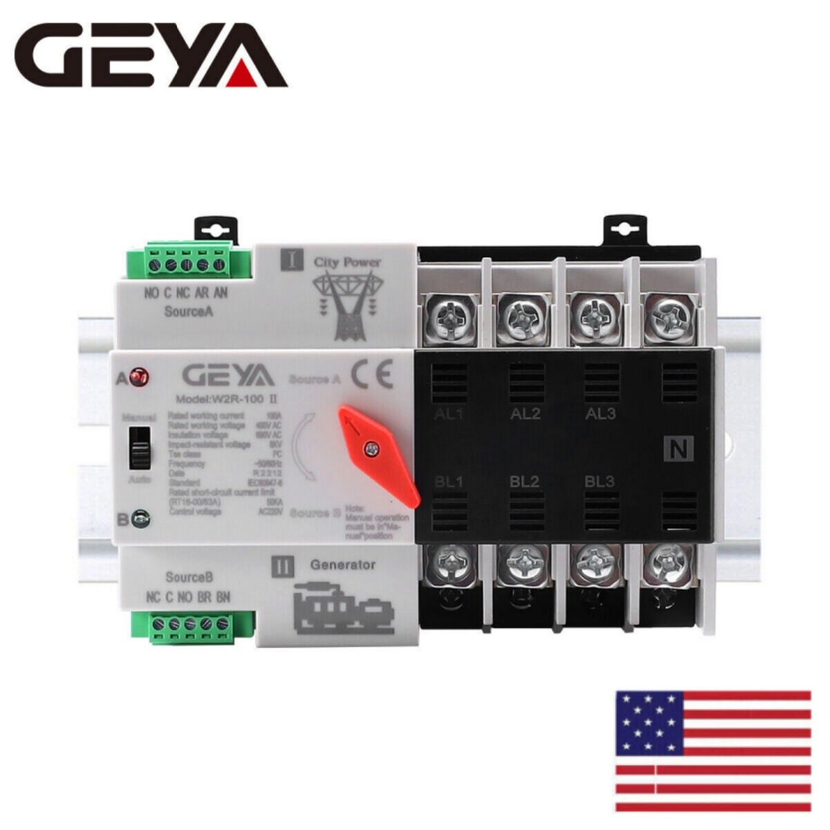 GEYA Dual Power Automatic Transfer Switch 4P 100Amp 230V Grid to AC Generator PC