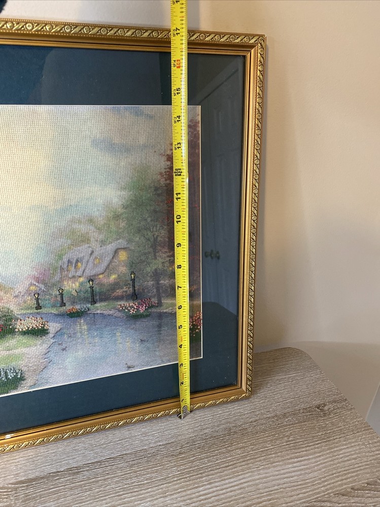 21” X 17” Framed Cottages And River Needlepoint Beautiful