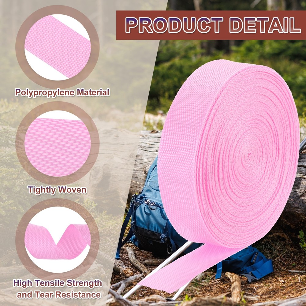 Nylon Webbing Strap, 22 Yards x 1-1/2" Polypropylene Flat Webbing Strap (Pink)