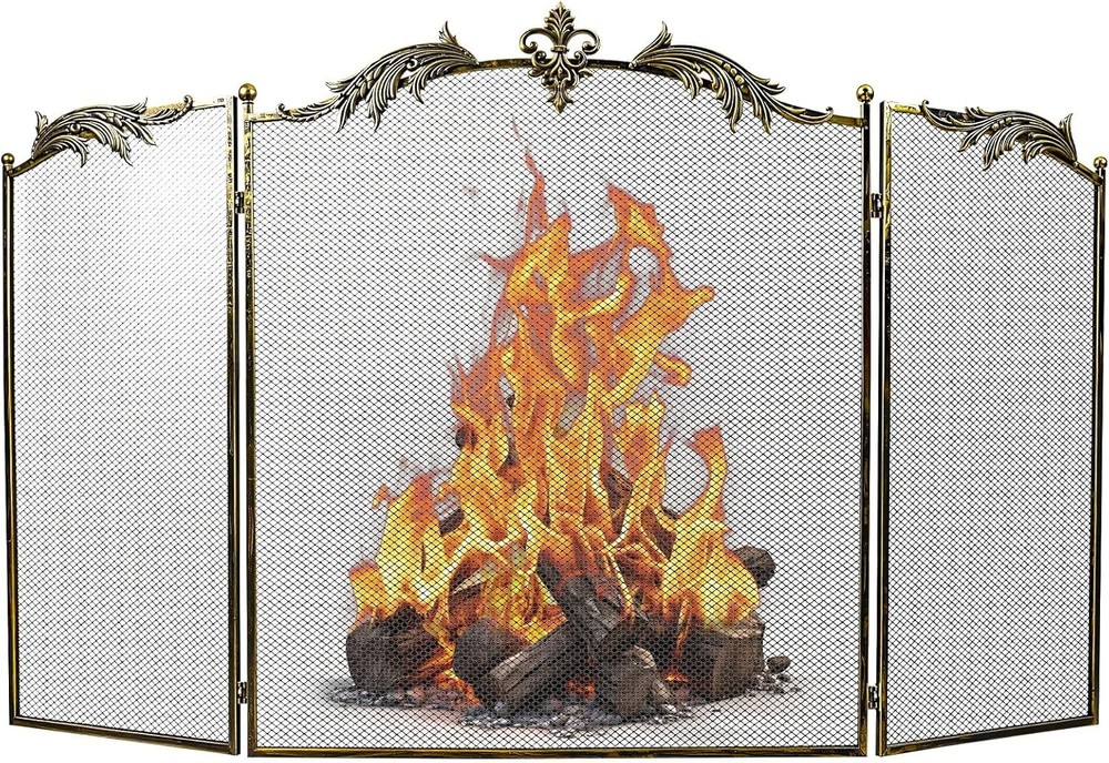 Fireplace Screen 3 Panel Cover Stand Alone Unit for Flexible Placement and Use