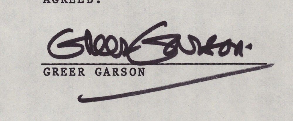 GREER GARSON - DOCUMENT SIGNED 03/05/1985