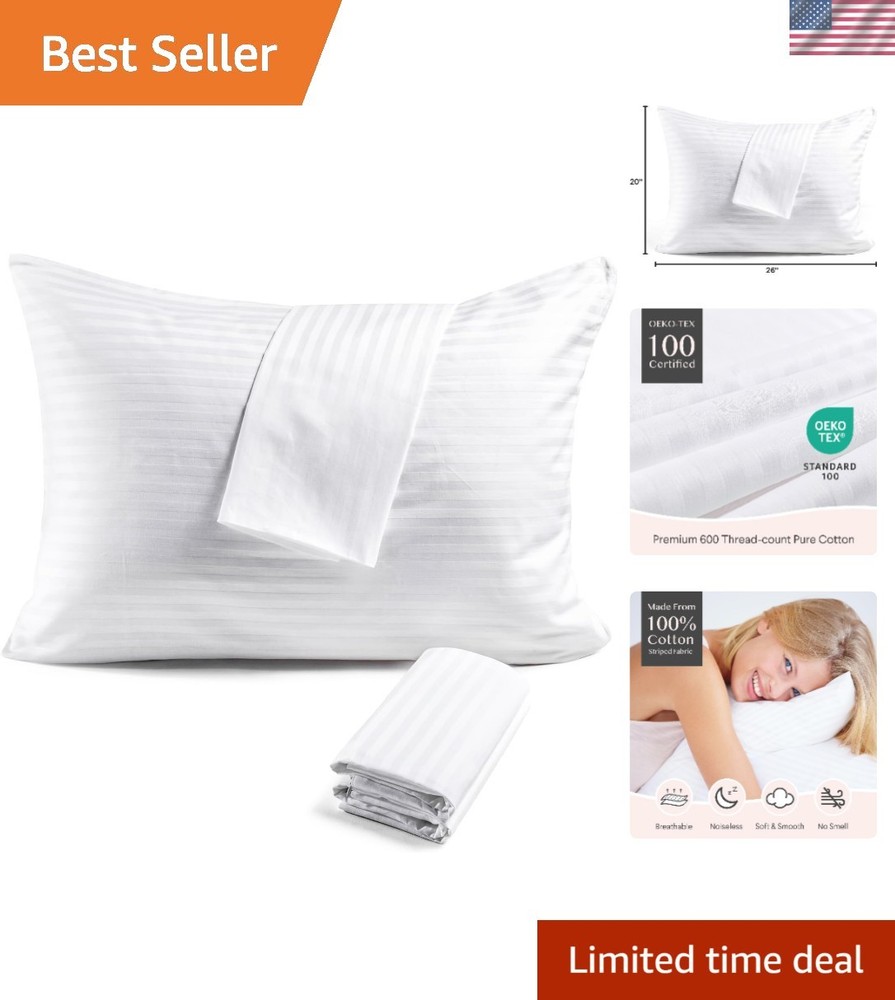 Breathable 600 Thread Count Cotton Pillow Protector Set - Standard Size, 4 Pack