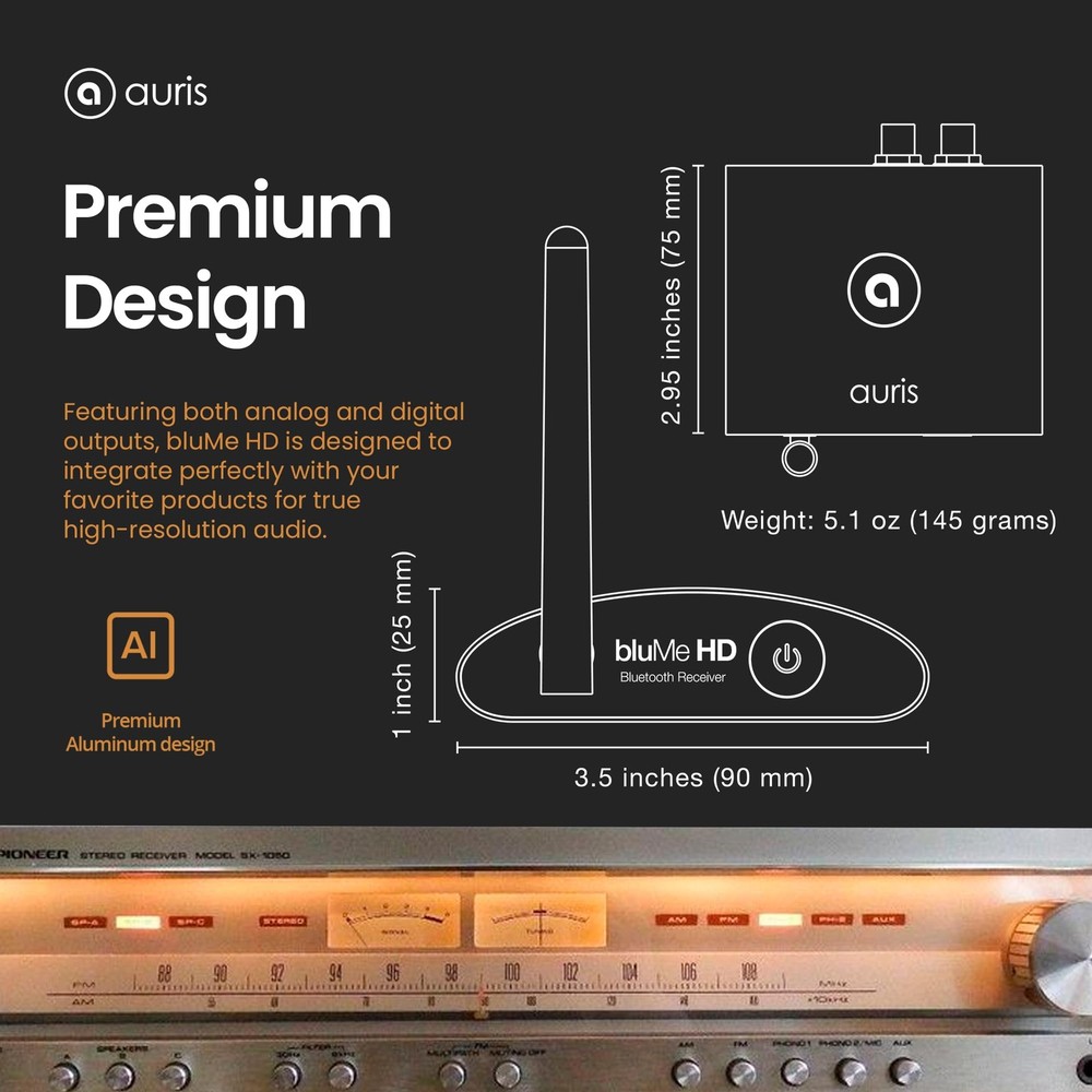 Blume HD Long Range Bluetooth 5.3 Music Receiver Hi-Fi Audio Adapter with Aud...