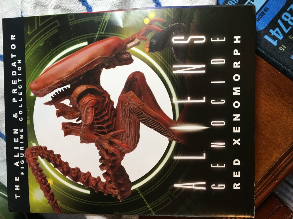 Eaglemoss Aliens #15, "Red Xenomorph" opened, displayed, box, leaflet