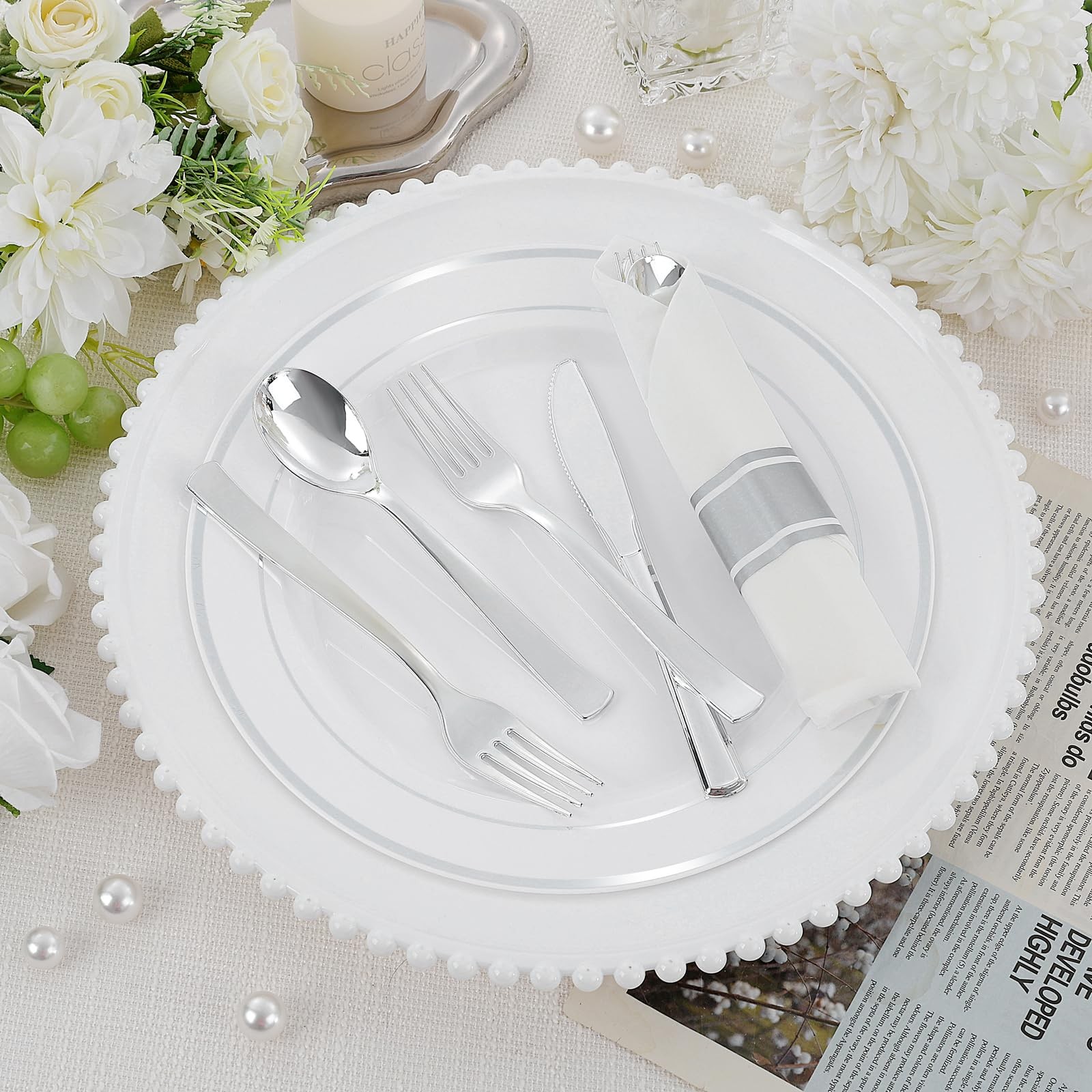 EI 120Pack Sliver Wrapped Plastic Silverware Set Disposable,480pcs Sliver Plasti