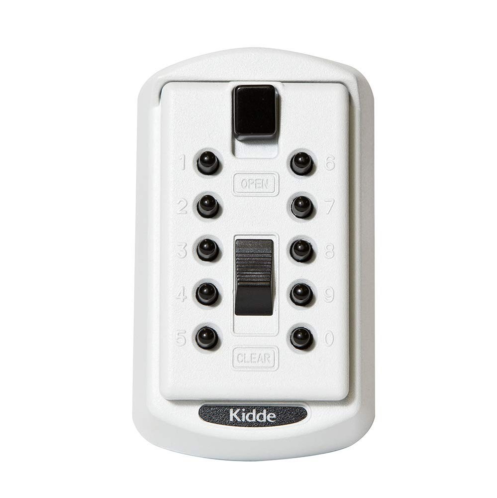Slimline Key Lock Box - Push Button Combination, 2-Key Storage, Permanent, White