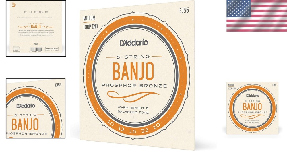 EJ55 5-String Banjo Strings - Loop End, Phosphor Bronze Gauge 9-30