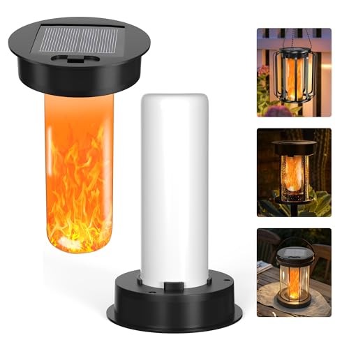 Solar Light Replacement Top with Flickering Flame, 2 Pack Waterproof Solar