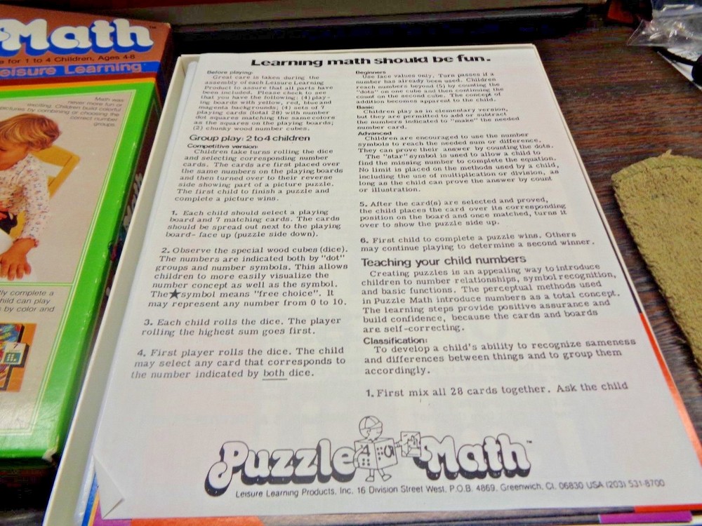 1981 Puzzle Math Learning Game By Leisure Learning Fun Puzzles for Ages 4-8 (EB)