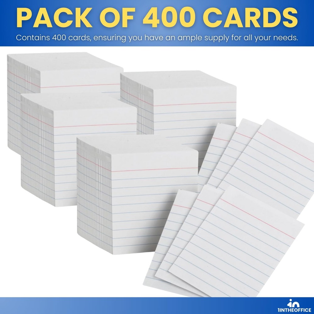 Ruled Mini Index Cards 3x2.5, White Small, 400 Pack, Study, Flashcards, Office