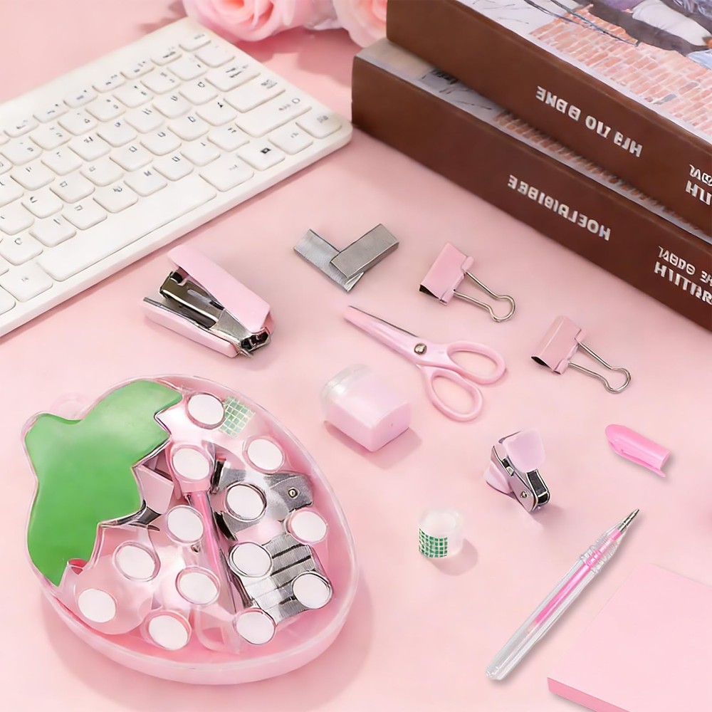 Strawberry Mini Office Supply Kit Mini School Supplies Include Mini Stapler, ...