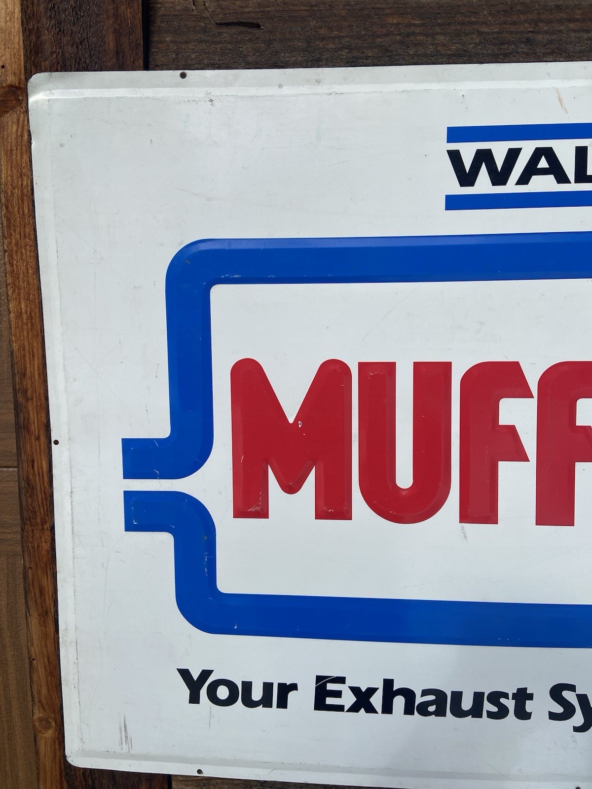 Rare Version Vintage Walker Mufflers Advertisement Sign Embossed Letters 3' X 2’