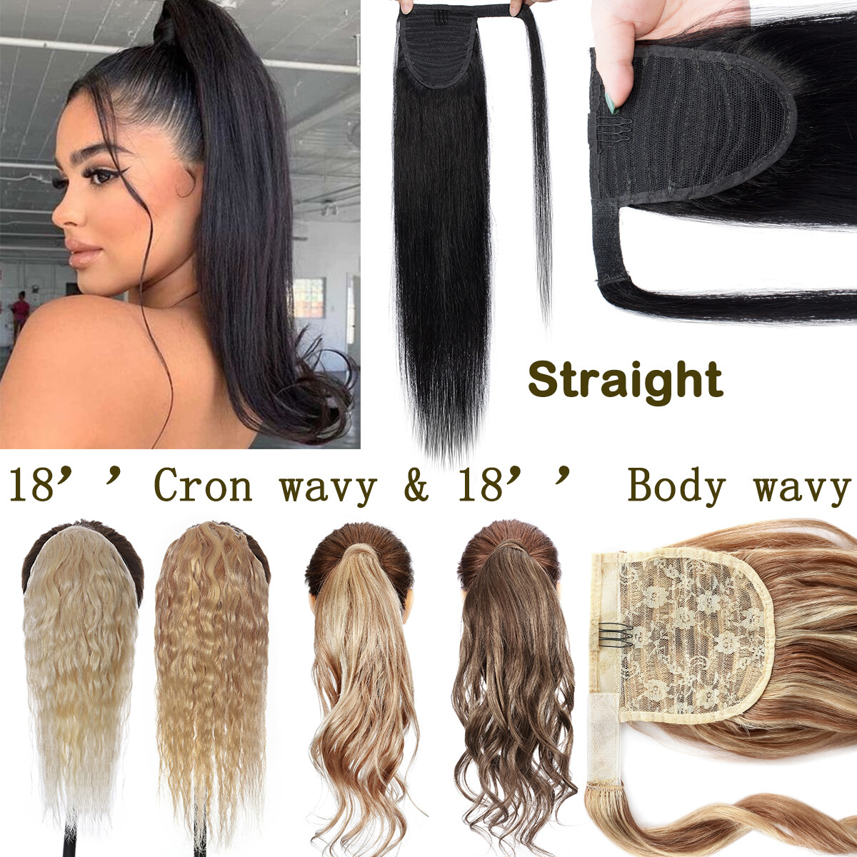 Real 100% Claw Wrap Around Ponytail Clip In Pony Tail Remy Human Hair Extensions