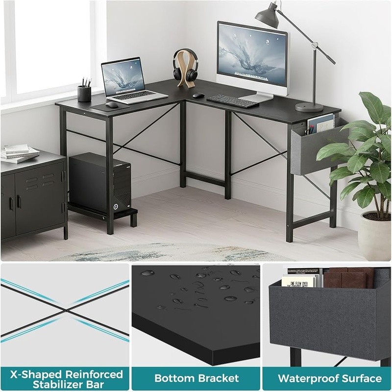 L Shaped Computer Desk Reversible Workstation W/ Storage Bag Easy Assembly New